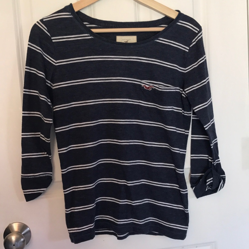 navy and white striped Hollister top
